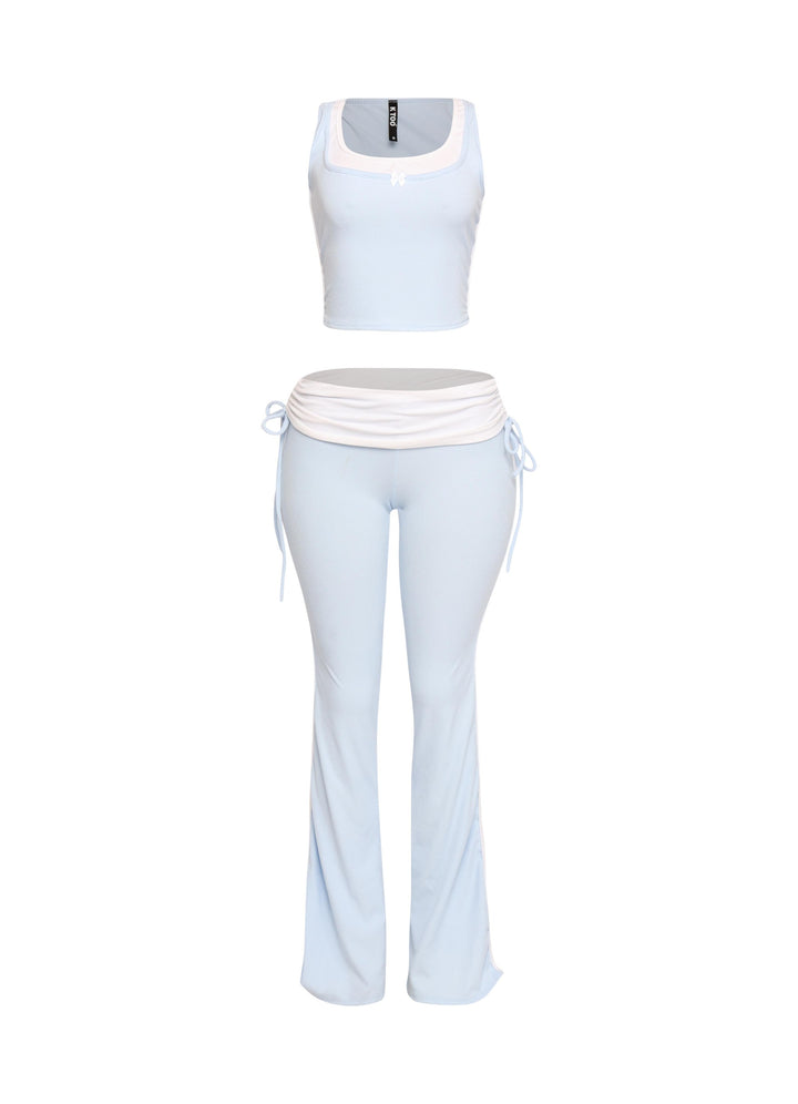 Color contrast tank top and foldover band pant set