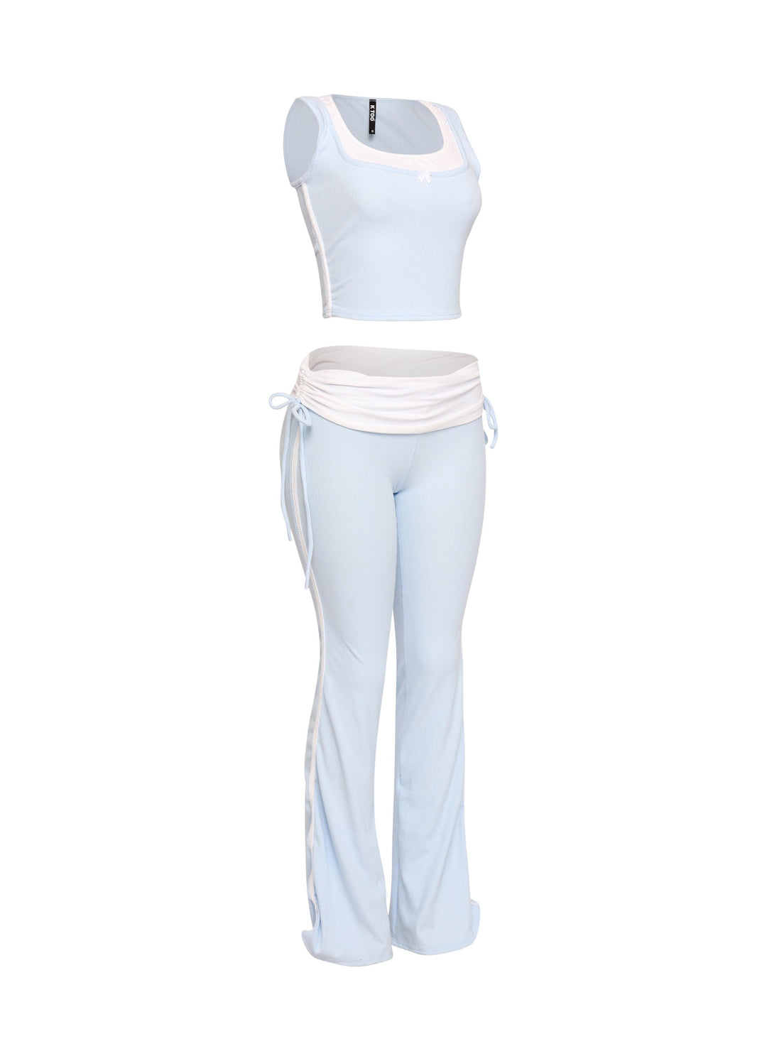 Color contrast tank top and foldover band pant set