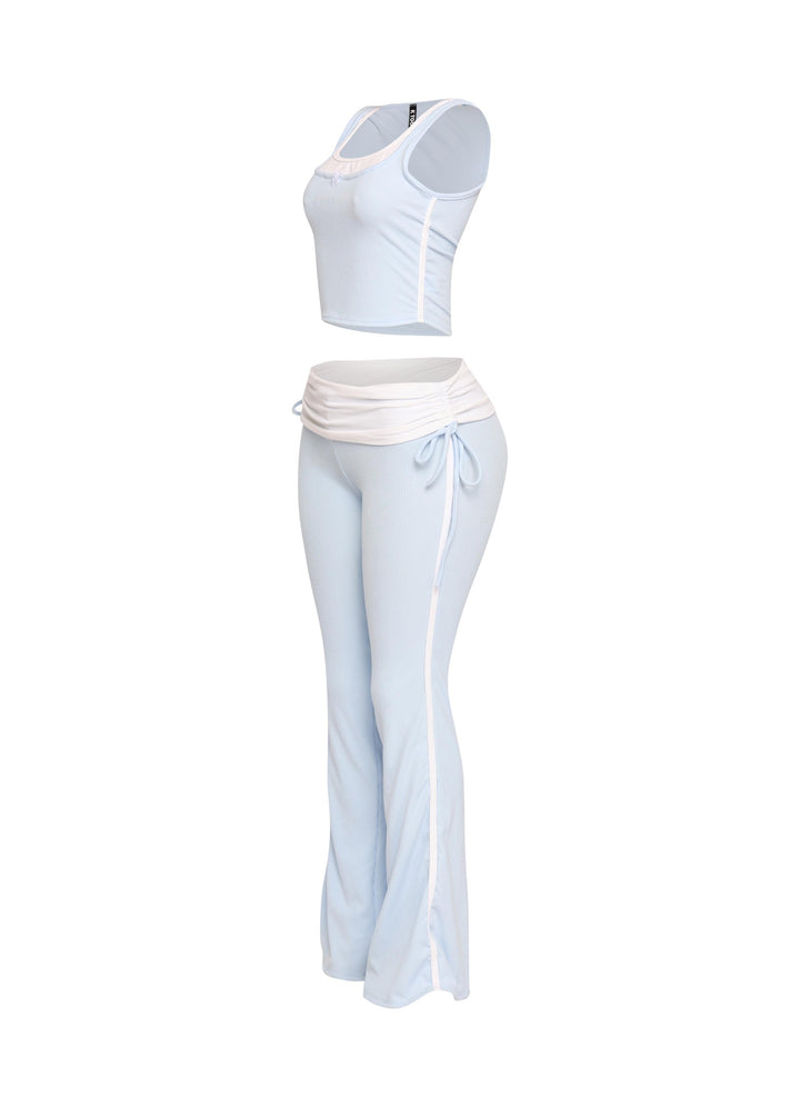 Color contrast tank top and foldover band pant set