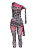 Pink combo floral and leopard print matching set with side-tie details and body-hugging fit

