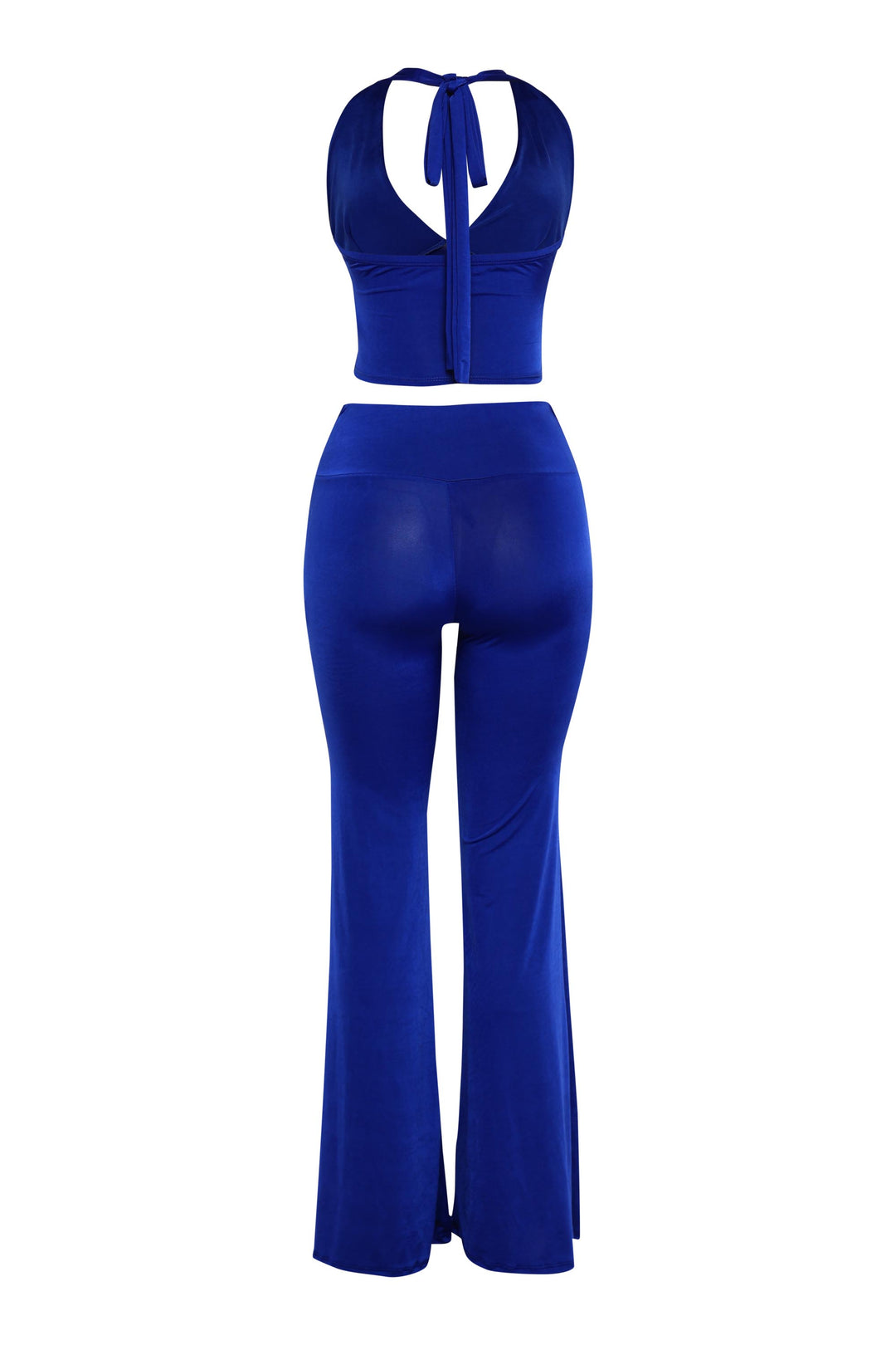 Royal blue halter top and flare pants set with curve fit