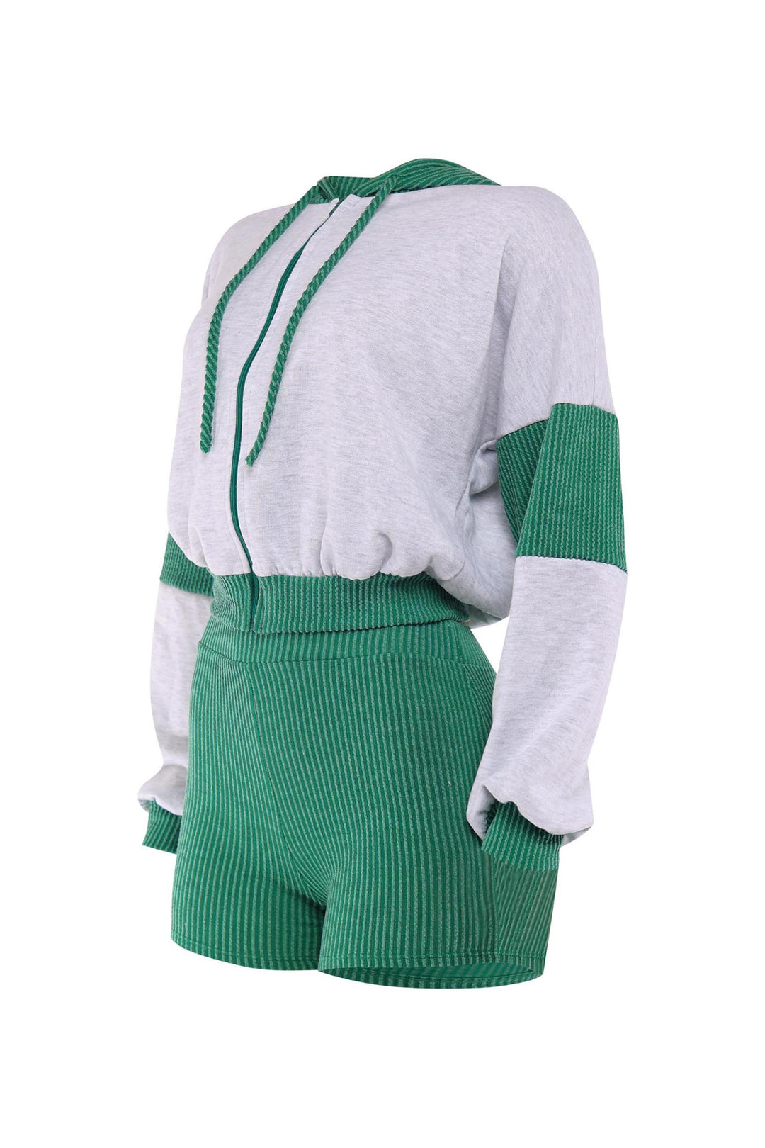 Sporty heather grey and green lounge set with bold paneling

