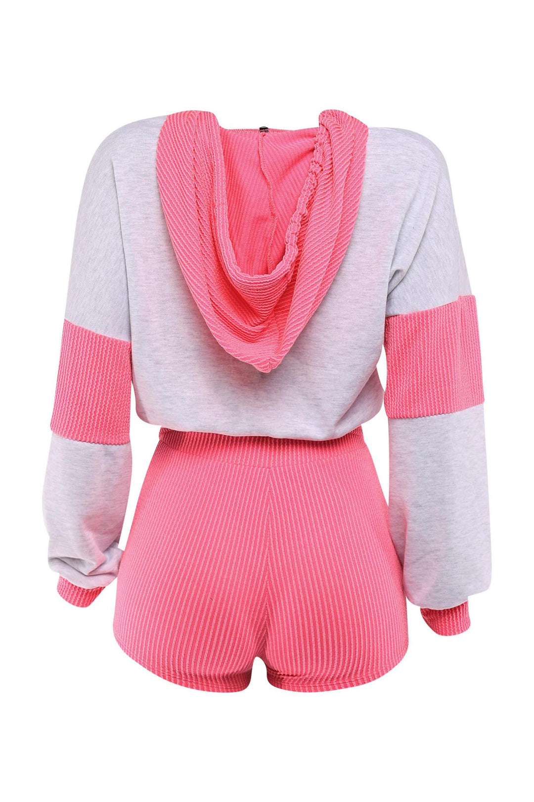 Lounge-ready heather grey hoodie set with vibrant pink contrast

