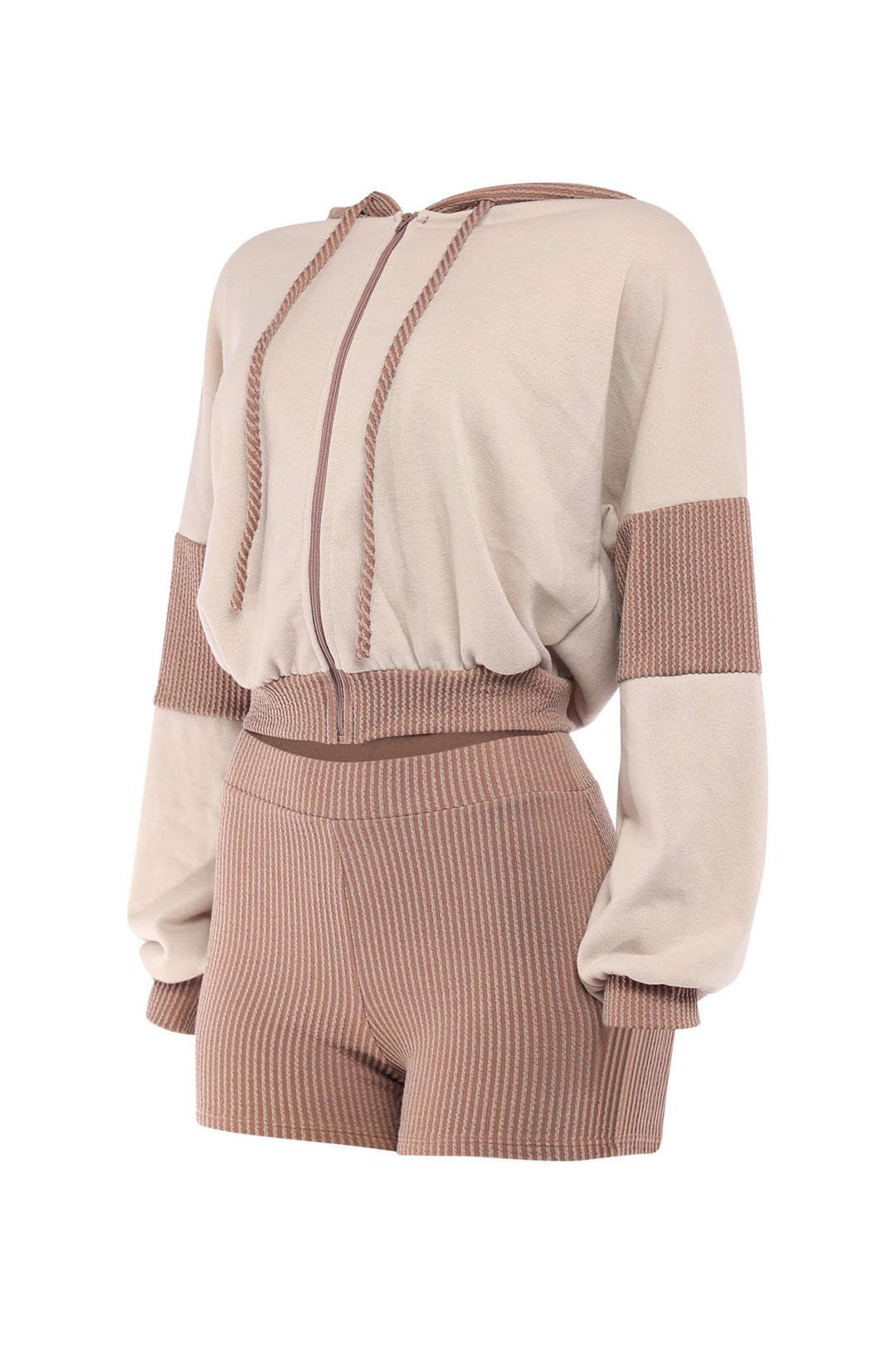Cozy mocha and taupe lounge set with sporty design details

