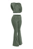 Right angle of green vintage-washed set with bold silhouette and comfort stretch