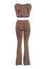 Back view of cocoa washed cotton lounge set with flared hem and banded waist