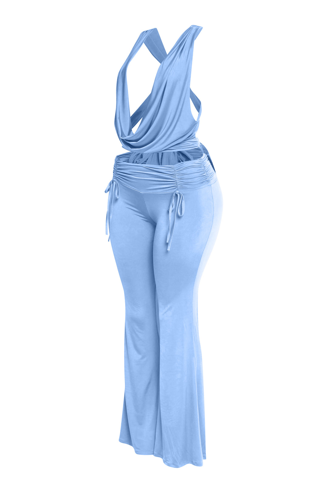 Blue shimmer-inspired matching set with flared bottom and soft stretch