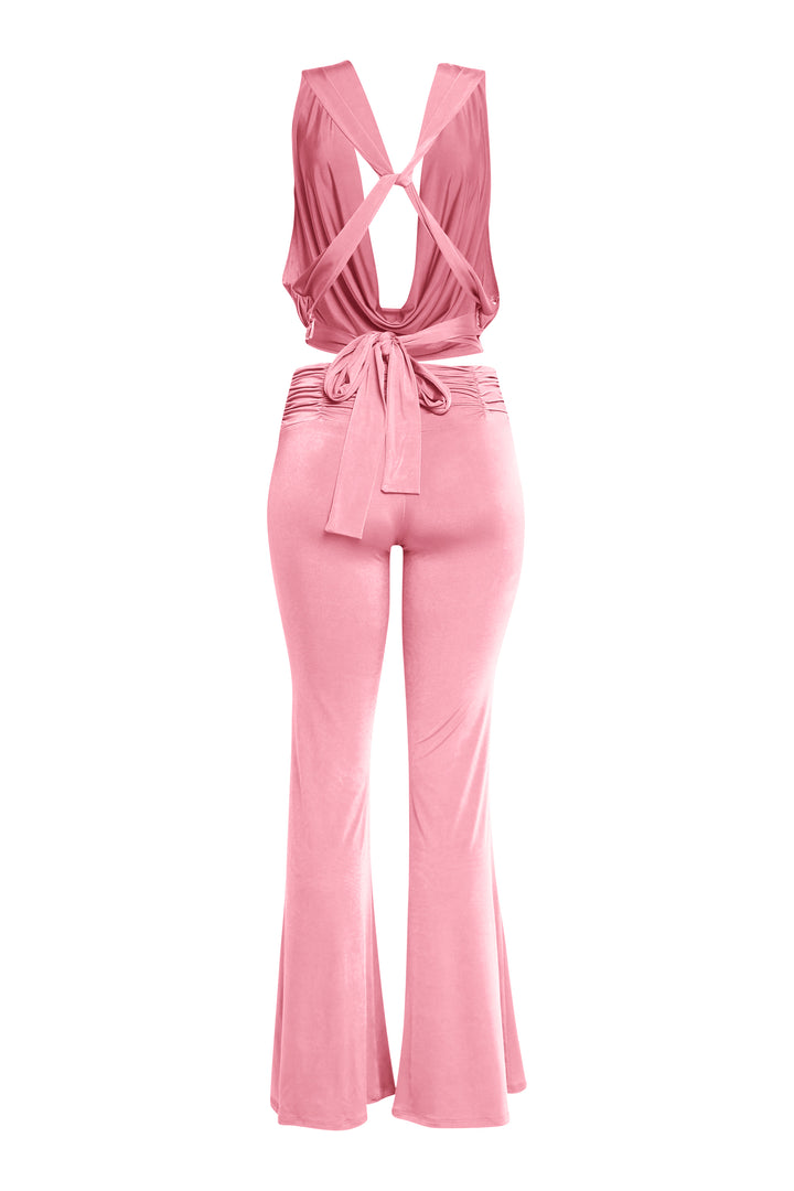 Barbiecore pink set with soft sheen and elegant flare fit