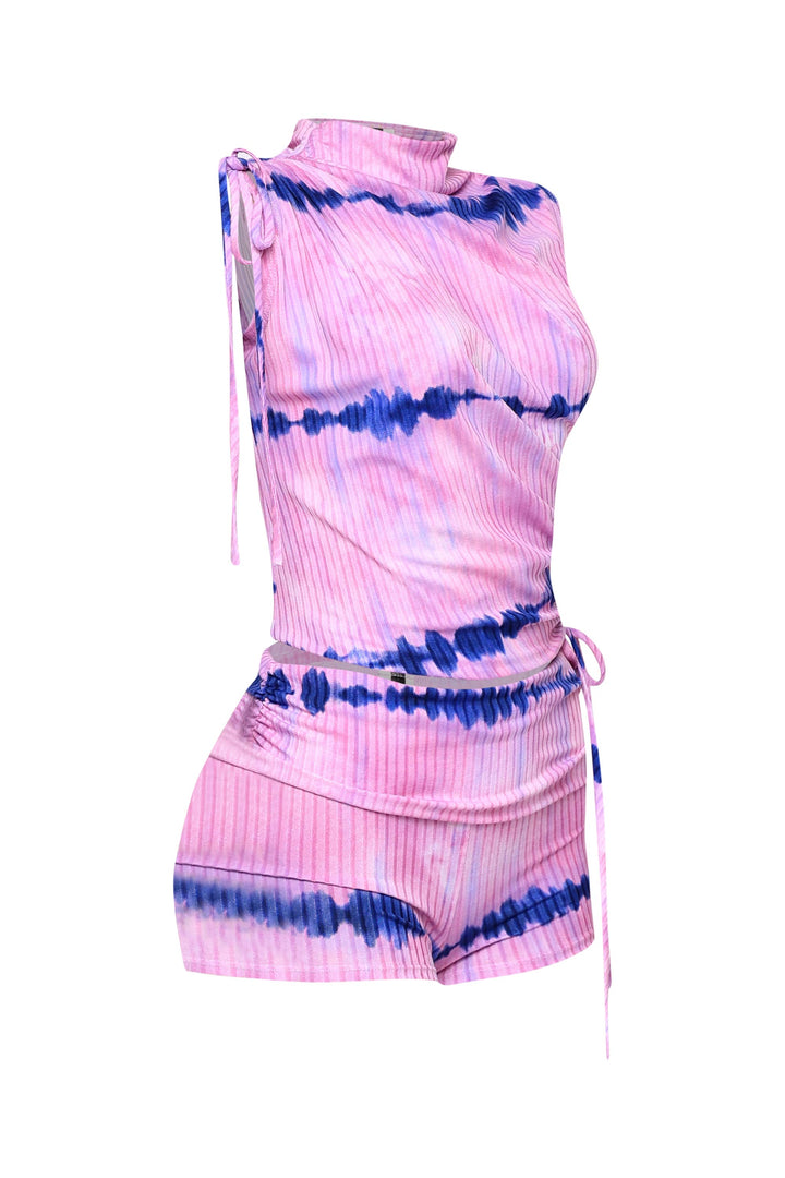 Tie dye printed ruched detailed short set..