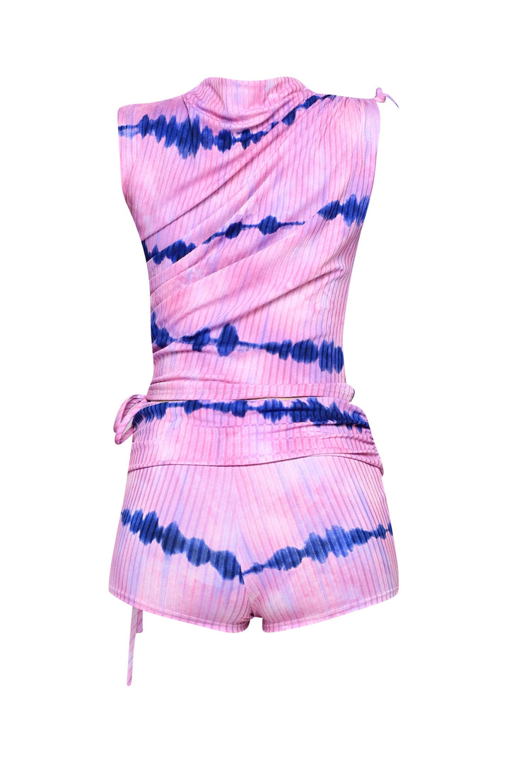 Tie dye printed ruched detailed short set..