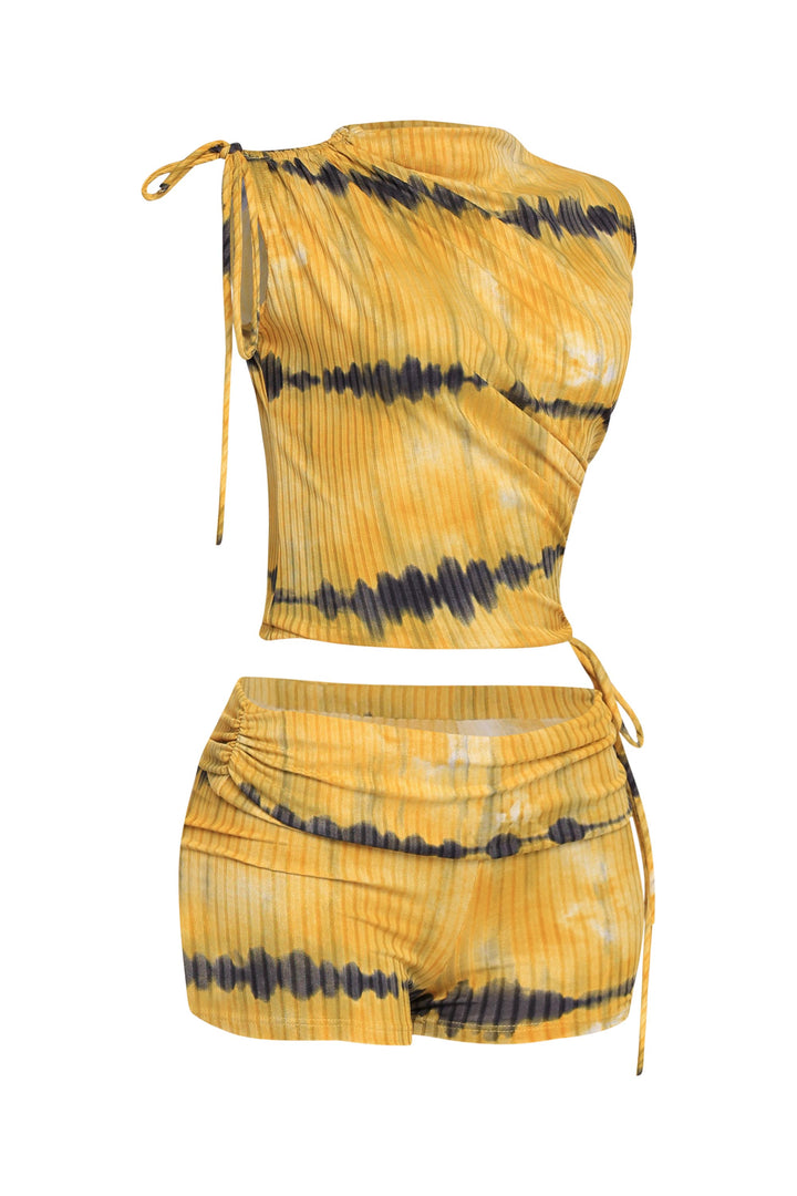 Tie dye printed ruched detailed short set..