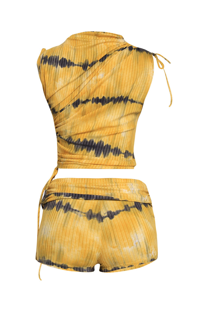 Tie dye printed ruched detailed short set..