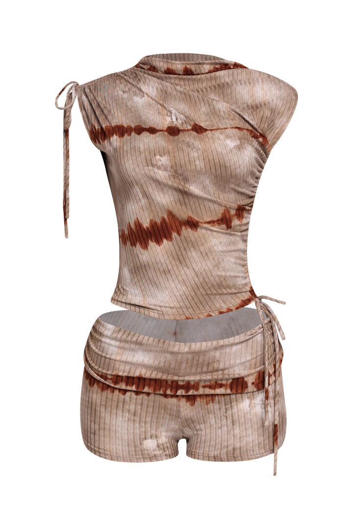 Tie dye printed ruched detailed short set..