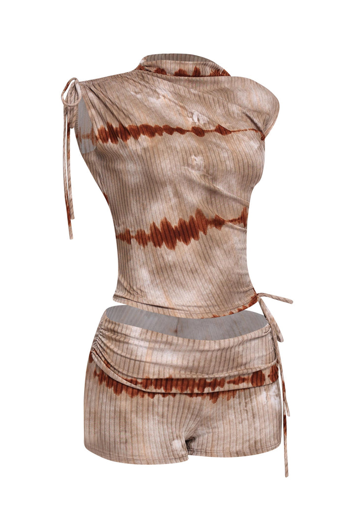Tie dye printed ruched detailed short set..