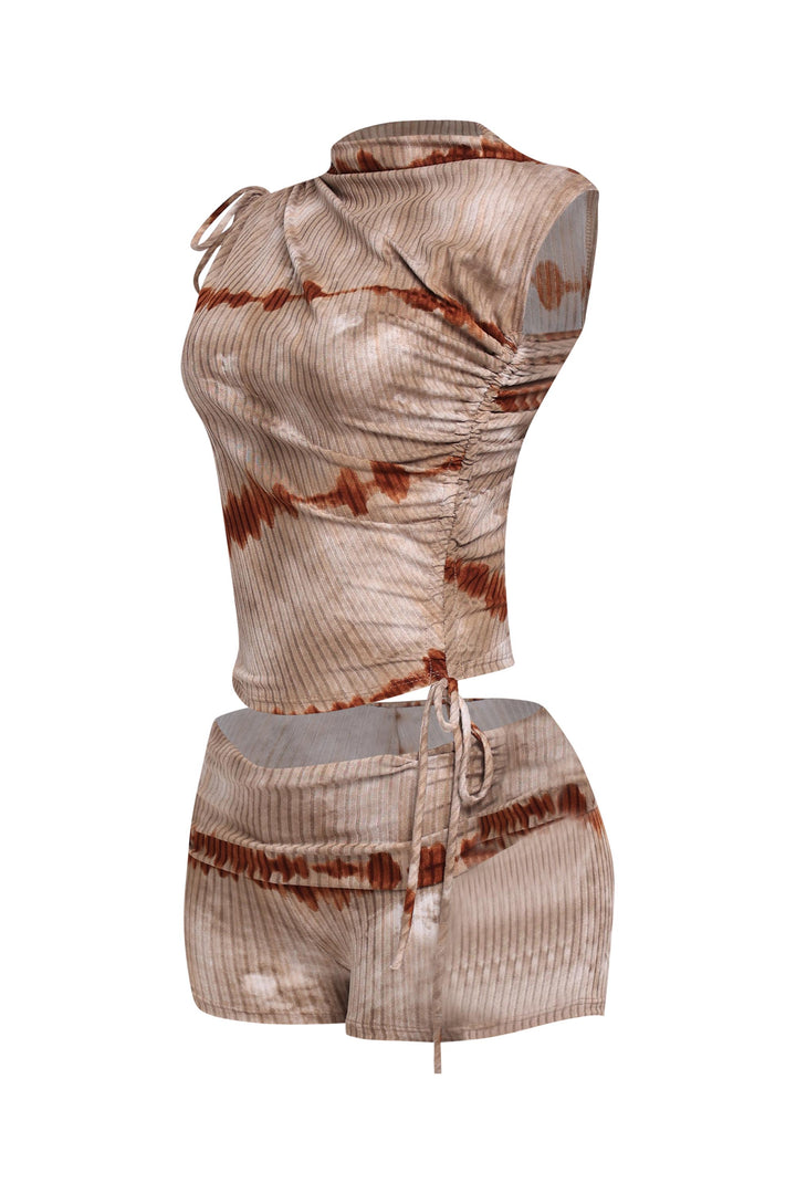 Tie dye printed ruched detailed short set..