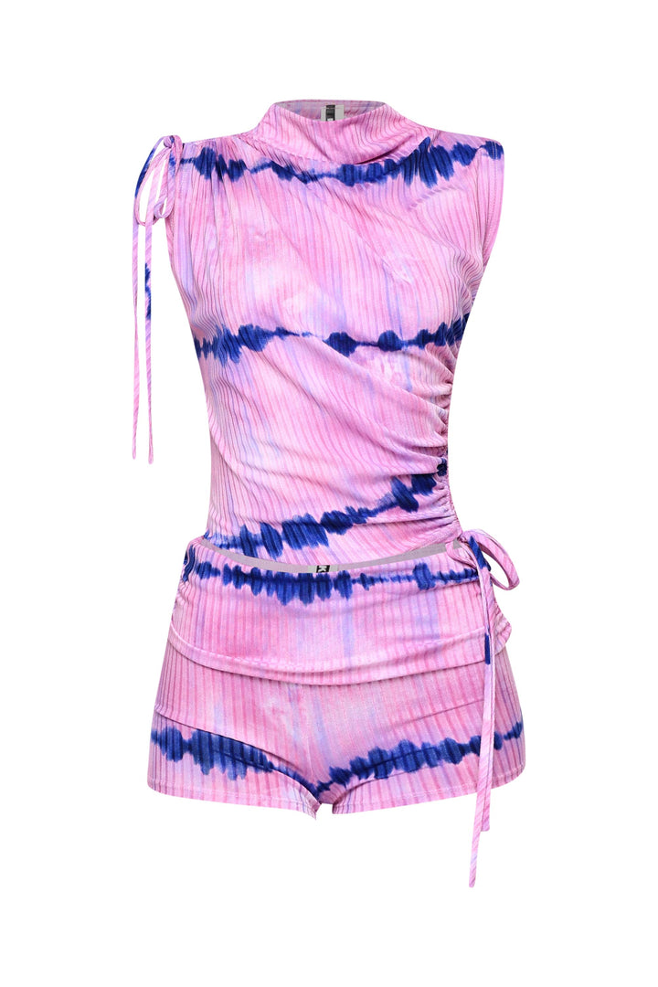 Tie dye printed ruched detailed short set..