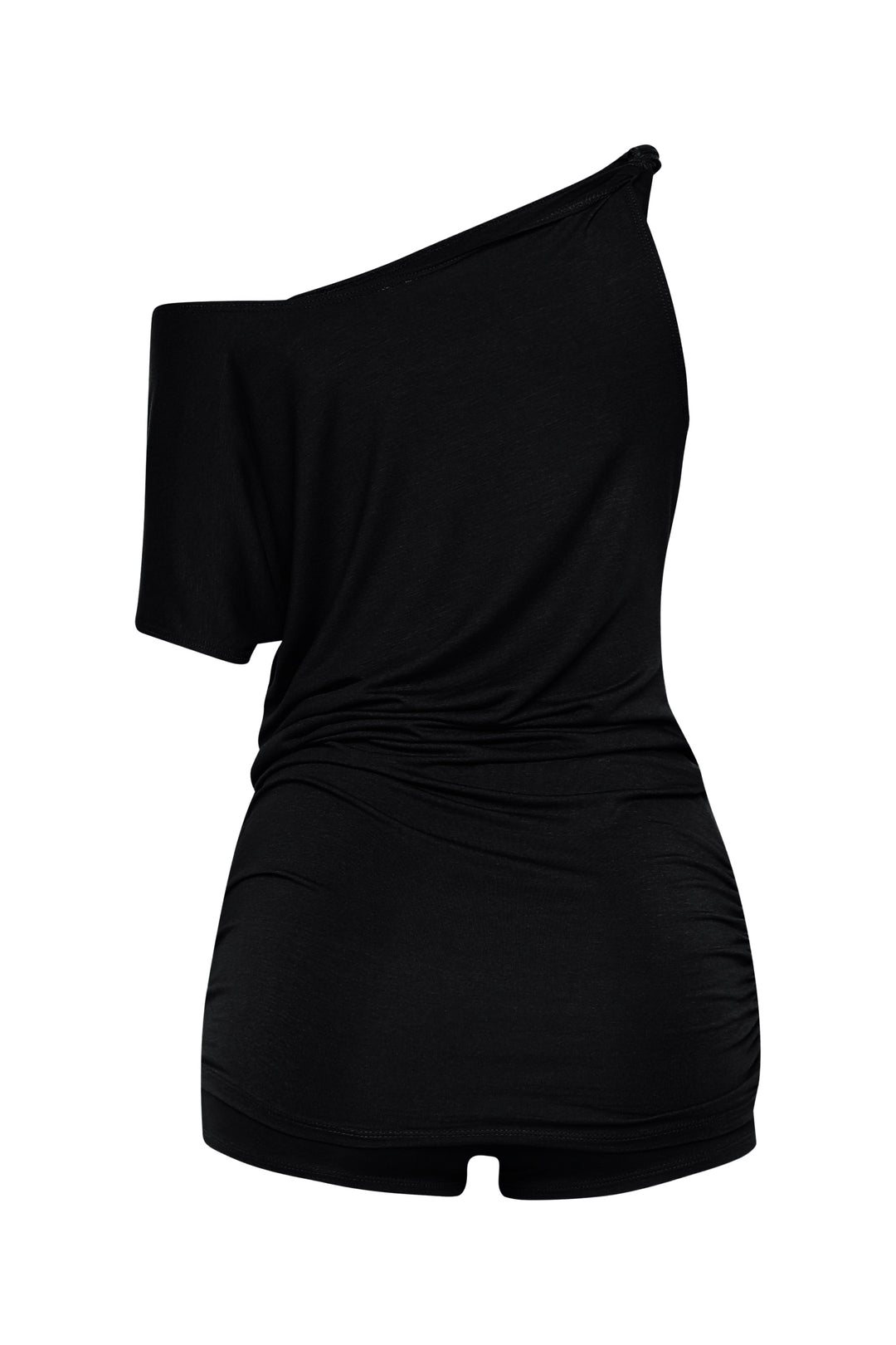 • Minimal black stretch lounge set with off shoulder neckline

