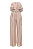 Cream ruffle bandeau crop top and wide leg pants two-piece set


