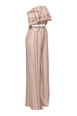 Soft printed cream rayon outfit with elastic waist flared pants

