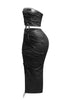 Lace up detailed tube top and maxi skirt set