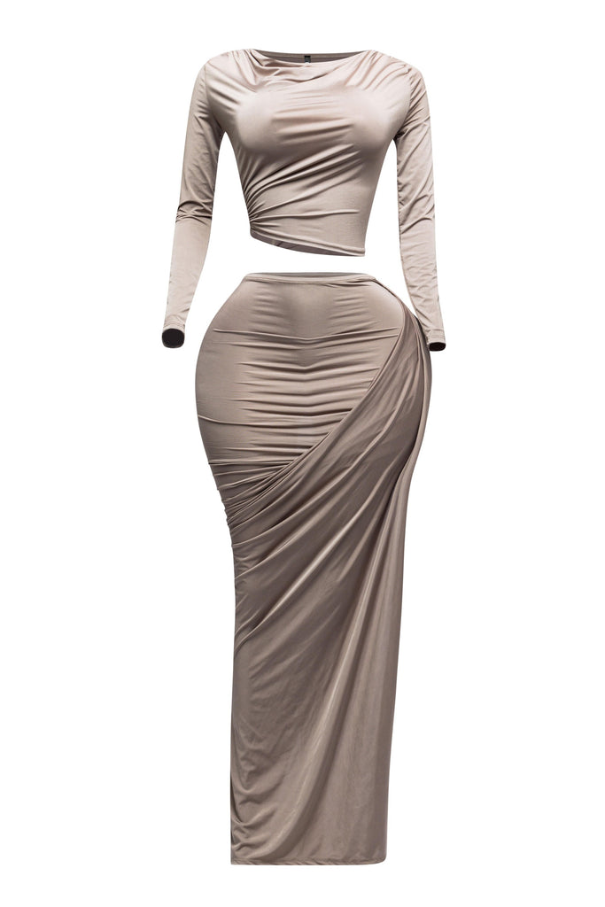 Twisted & slit maxi skirt & long sleeve top top