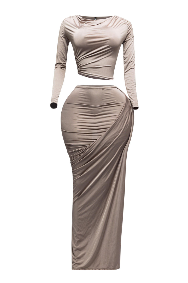 Twisted & slit maxi skirt & long sleeve top top