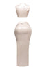 Back view of the flex wire tank top and maxi skirt, with shimmering fabric detail.