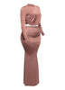 Shirring detailed long sleeve top & long skirt set