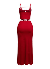 Smocked front tied top &maxi skirt set