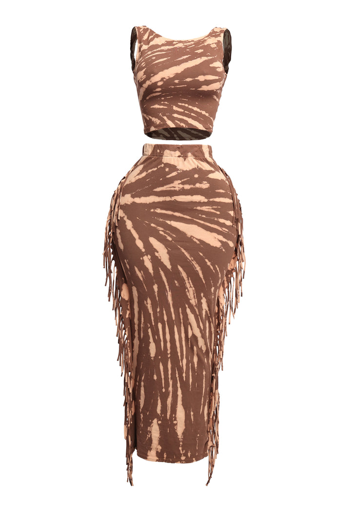 Tie Dye Tank Top and Fringe Skirt Set