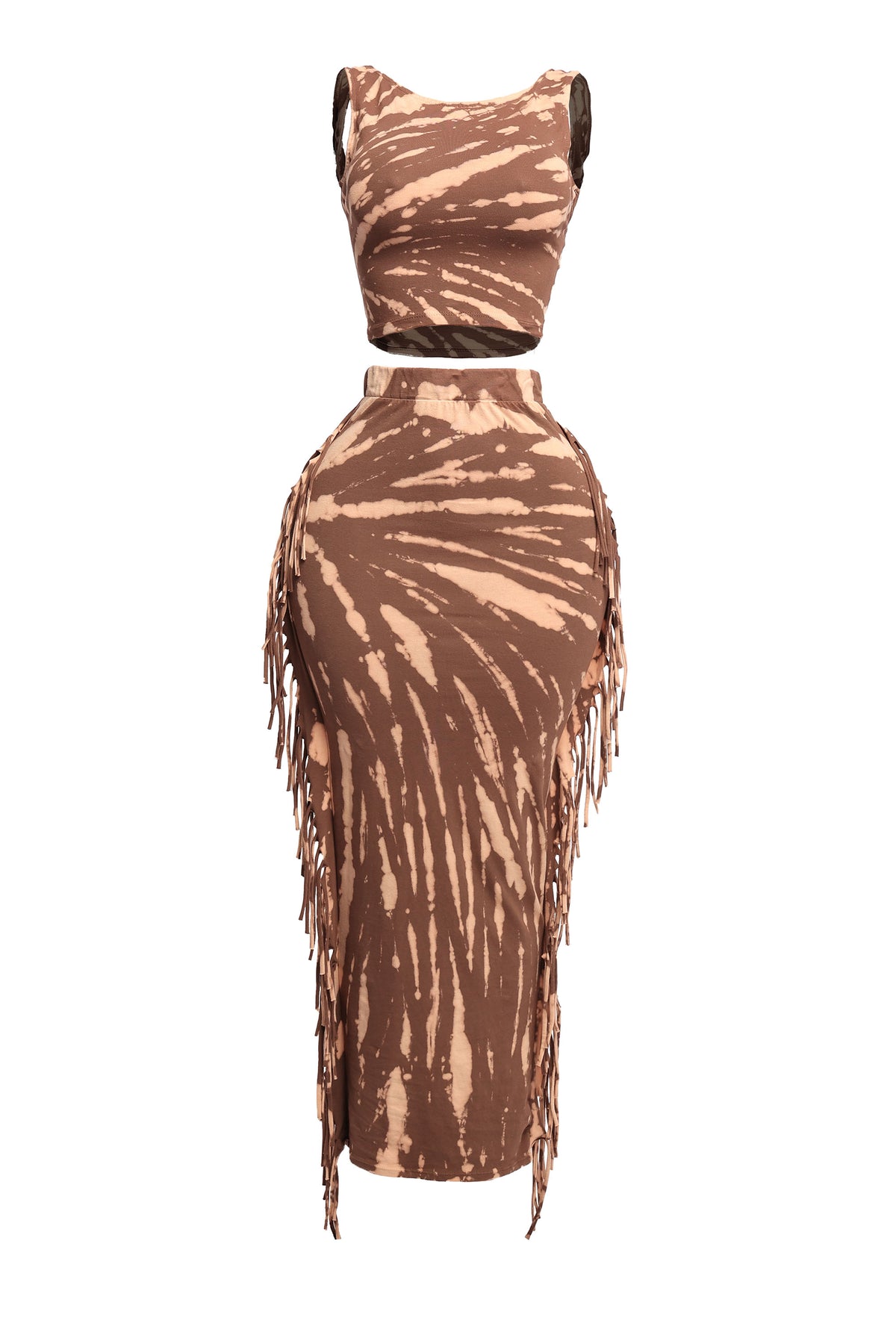 Tie Dye Tank Top and Fringe Skirt Set