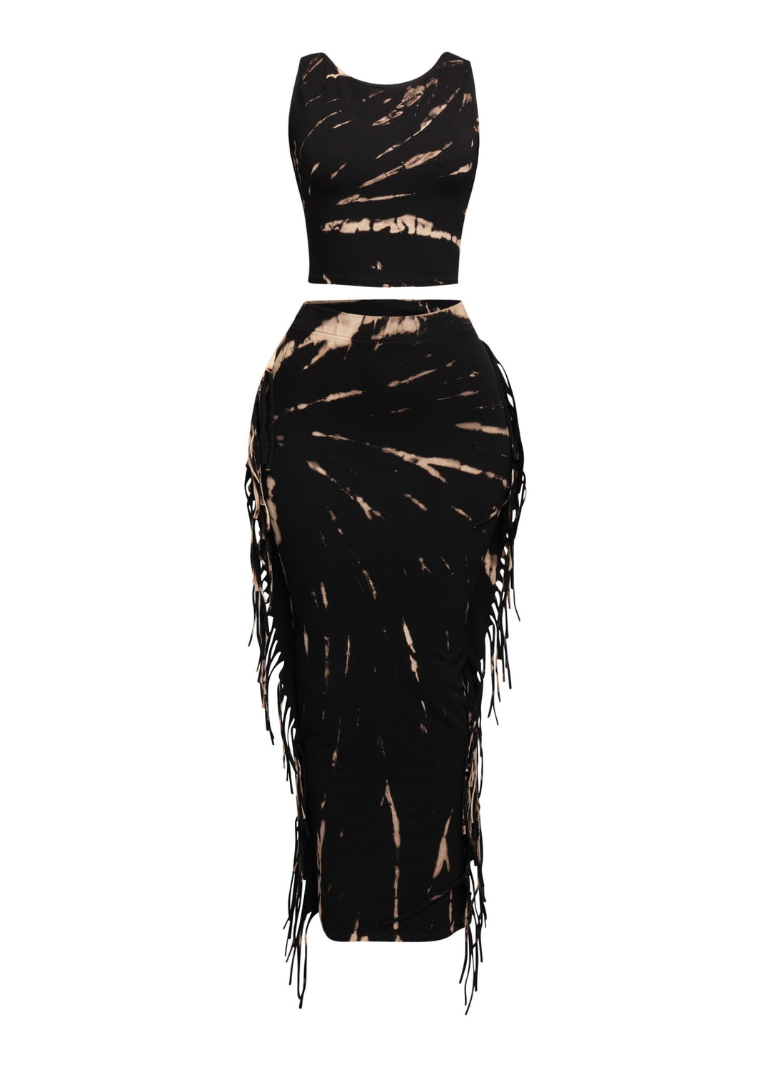 Tie Dye Tank Top and Fringe Skirt Set
