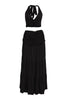 Sleek black co-ord skirt set with flirty twist detail and curve-hugging fit

