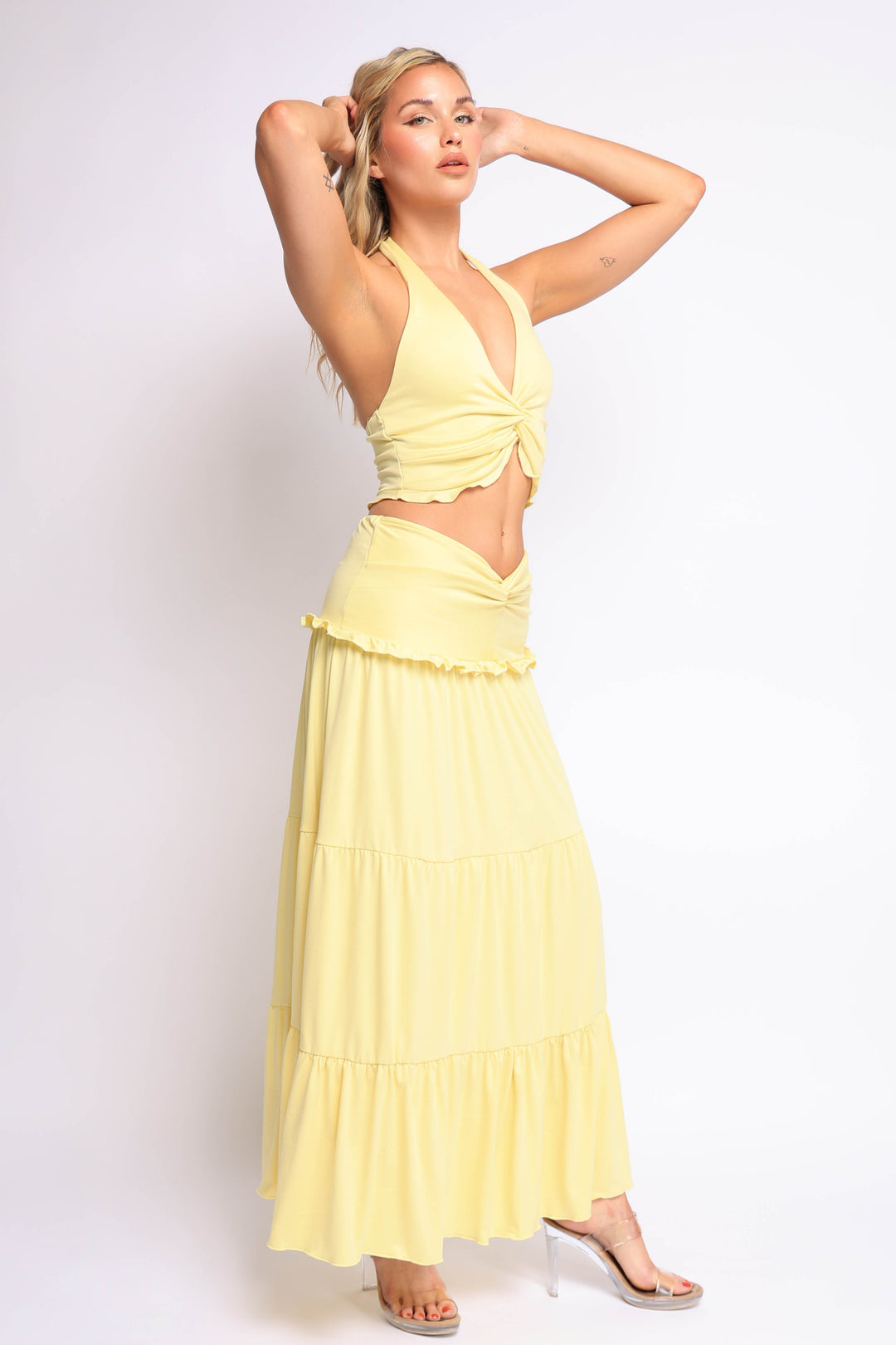 Sunspell Twist Halter Maxi Skirt Set