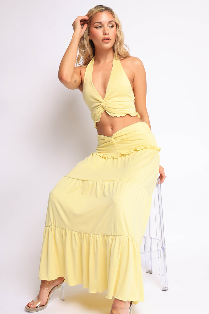 Sunspell Twist Halter Maxi Skirt Set