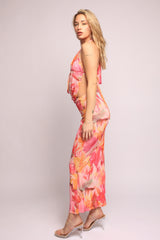 Tropical flower mesh halter top and skirt set
