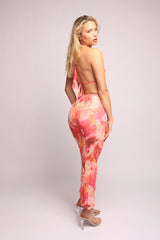 Tropical flower mesh halter top and skirt set