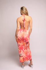 Tropical flower mesh halter top and skirt set