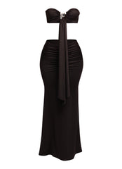 Trimmed front strap drape top & maxi skirt set