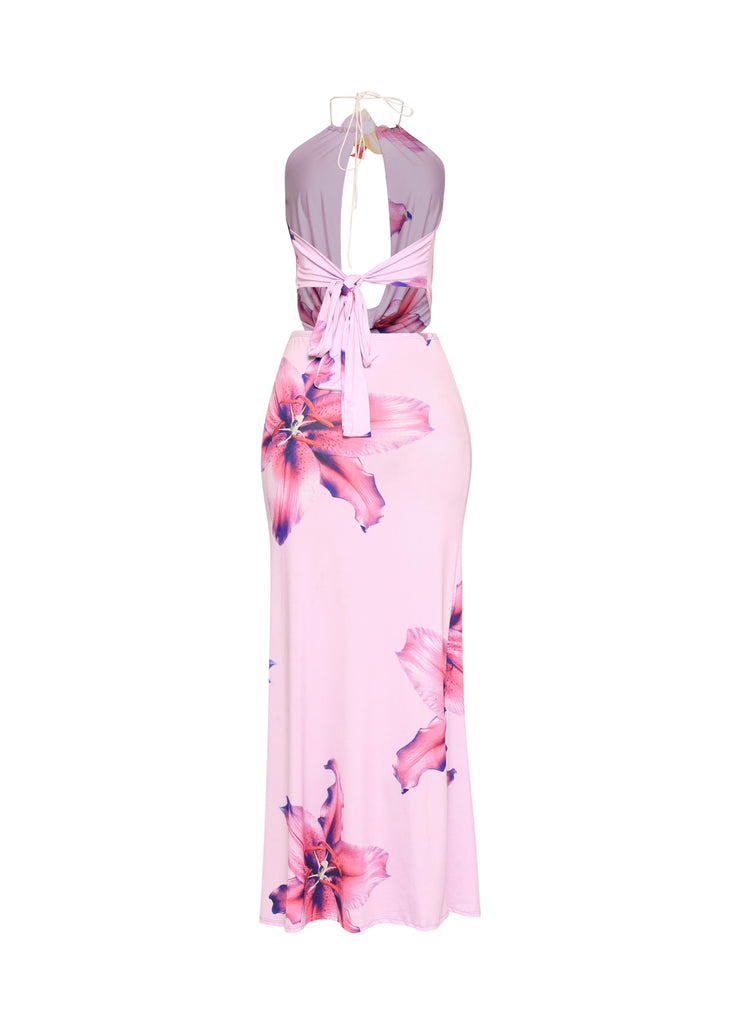 Orchid flower detailed halter top and maxi skirt set