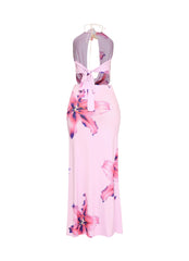 Orchid flower detailed halter top and maxi skirt set
