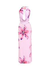 Orchid flower detailed halter top and maxi skirt set