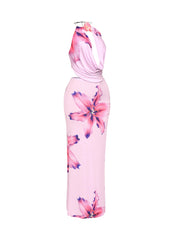 Orchid flower detailed halter top and maxi skirt set