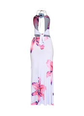 Orchid flower detailed halter top and maxi skirt set