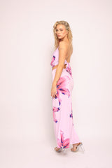 Orchid flower detailed halter top and maxi skirt set