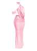Pink sleeveless cowl neck top with open tie-back and maxi skirt in ruched bodycon fit

