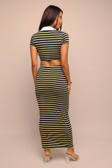 Weekend Vibe Striped Maxi Skirt Set - Black/yellow