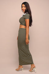 Weekend Vibe Striped Maxi Skirt Set - Black/yellow