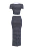 Collared navy mint crop top and striped maxi skirt outfit

