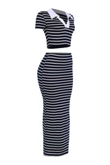 Navy mint matching skirt set with elastic waistband and stretch finish

